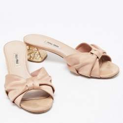 Miu Miu Beige Satin Crystal Embellished Block Heel Slide Size 38