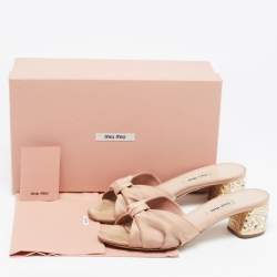 Miu Miu Beige Satin Crystal Embellished Block Heel Slide Size 38