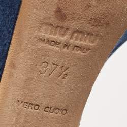 Pre Owned Miu Miu Navy Blue Suede Crystal Embellished Ankle Strap Sandals Size 37.5