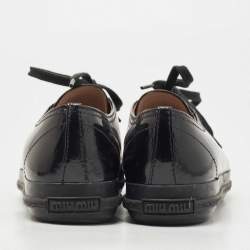 Miu Miu Black Patent Leather Crystal Embellished Cap Toe Low Top Sneakers Size 38.5