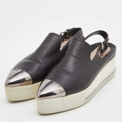 Miu Miu Black Leather Platform Slingback Sneakers Size 39