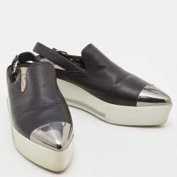 Miu Miu Black Leather Platform Slingback Sneakers Size 39