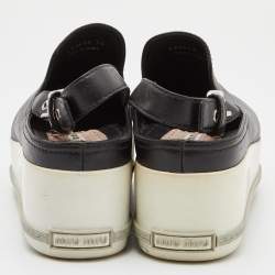Miu Miu Black Leather Platform Slingback Sneakers Size 39