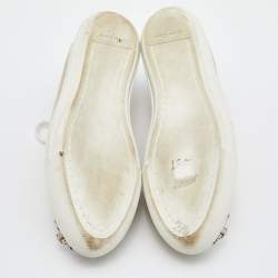 Pre Owned Miu Miu Beige Leather Crystal Embellished Cap Toe Sneakers  Size 37.5