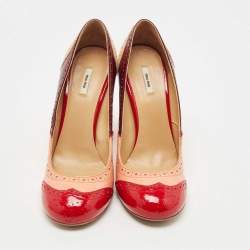 Pre Owned Miu Miu Multicolor Brogue Patent Leather Round Toe Pumps Size 38.5