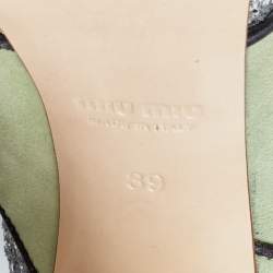 Pre Owned Miu Miu Green/Silver Glitter and Suede Peep-Toe Ankle Boots Size 39