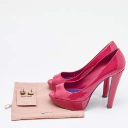 Miu Miu Pink Patent Leather Peep Toe Platform Pumps Size 39.5