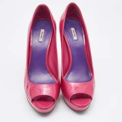 Miu Miu Pink Patent Leather Peep Toe Platform Pumps Size 39.5