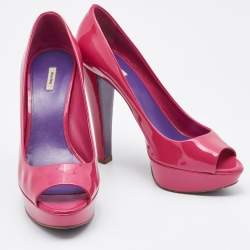 Miu Miu Pink Patent Leather Peep Toe Platform Pumps Size 39.5