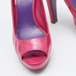 Miu Miu Pink Patent Leather Peep Toe Platform Pumps Size 39.5