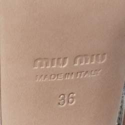 Miu Miu Silver Leather Crystal Embellished Ankle Strap Platform Sandals Size 36