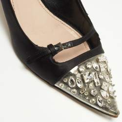 Miu Miu Black Satin and Crystal Embellished PVC Pointed Toe Pumps Size 38