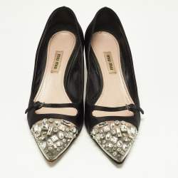 Miu Miu Black Satin and Crystal Embellished PVC Pointed Toe Pumps Size 38