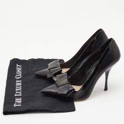 Miu Miu Black Patent and Leather Bow Pointed Toe Pumps Size 37