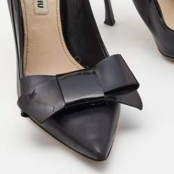 Miu Miu Black Patent and Leather Bow Pointed Toe Pumps Size 37