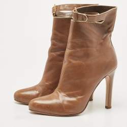 Miu Miu Brown Leather Buckle Detail Ankle Booties Size 39.5