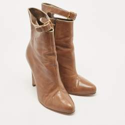 Miu Miu Brown Leather Buckle Detail Ankle Booties Size 39.5