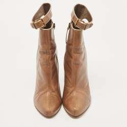 Miu Miu Brown Leather Buckle Detail Ankle Booties Size 39.5