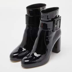 Pre Owned Miu Miu Black Patent Leather Ankle Boots Size 38.5