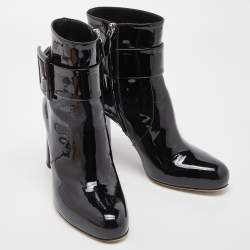 Pre Owned Miu Miu Black Patent Leather Ankle Boots Size 38.5