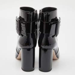 Pre Owned Miu Miu Black Patent Leather Ankle Boots Size 38.5