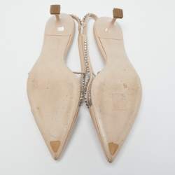 Miu Miu Beige Patent Leather and PVC Embellished Slingback Pumps Size 39