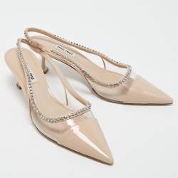 Miu Miu Beige Patent Leather and PVC Embellished Slingback Pumps Size 39