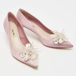 Pre Owned Miu Miu Light Purple Satin Crystal Embellished Pumps Size 39.5