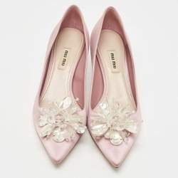 Pre Owned Miu Miu Light Purple Satin Crystal Embellished Pumps Size 39.5