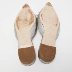 Miu Miu Grey Leather Embellished Flat Mules Size 37