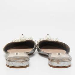 Miu Miu Grey Leather Embellished Flat Mules Size 37