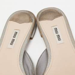 Miu Miu Grey Leather Embellished Flat Mules Size 37