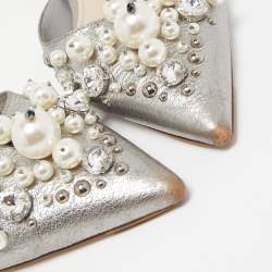 Miu Miu Grey Leather Embellished Flat Mules Size 37