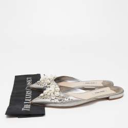 Miu Miu Grey Leather Embellished Flat Mules Size 37