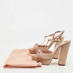Miu Miu Beige Suede Platform Ankle Strap Sandals Size 38.5