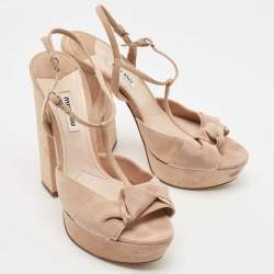 Miu Miu Beige Suede Platform Ankle Strap Sandals Size 38.5