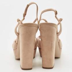 Miu Miu Beige Suede Platform Ankle Strap Sandals Size 38.5