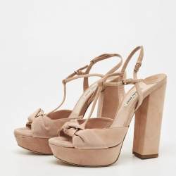 Miu Miu Beige Suede Platform Ankle Strap Sandals Size 38.5