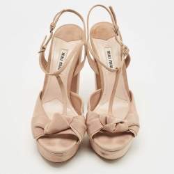 Miu Miu Beige Suede Platform Ankle Strap Sandals Size 38.5