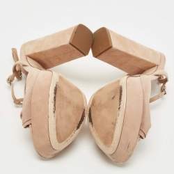 Miu Miu Beige Suede Platform Ankle Strap Sandals Size 38.5