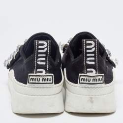 Miu Miu Black Knit Fabric  Double Band Crystal Sneakers Size 40