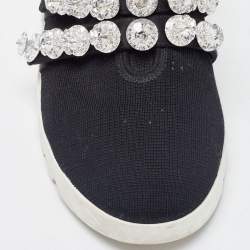 Miu Miu Black Knit Fabric  Double Band Crystal Sneakers Size 40