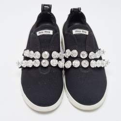 Miu Miu Black Knit Fabric  Double Band Crystal Sneakers Size 40