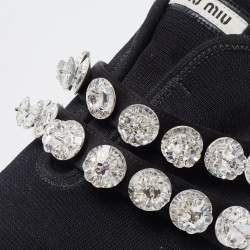 Miu Miu Black Knit Fabric  Double Band Crystal Sneakers Size 40