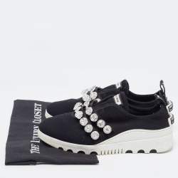 Miu Miu Black Knit Fabric  Double Band Crystal Sneakers Size 40