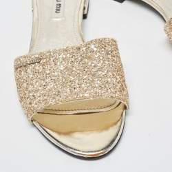مملوكة مسبقًا Miu Miu Gold Coarse Glitter Flat Slides Size 35
