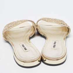 مملوكة مسبقًا Miu Miu Gold Coarse Glitter Flat Slides Size 35