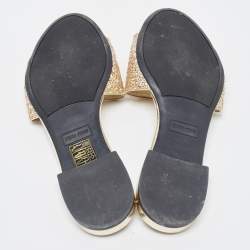 مملوكة مسبقًا Miu Miu Gold Coarse Glitter Flat Slides Size 35