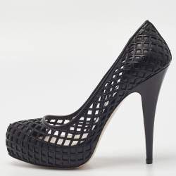 Miu Miu Black Laser Cut Leather Platform Pumps Size 39