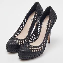 Miu Miu Black Laser Cut Leather Platform Pumps Size 39